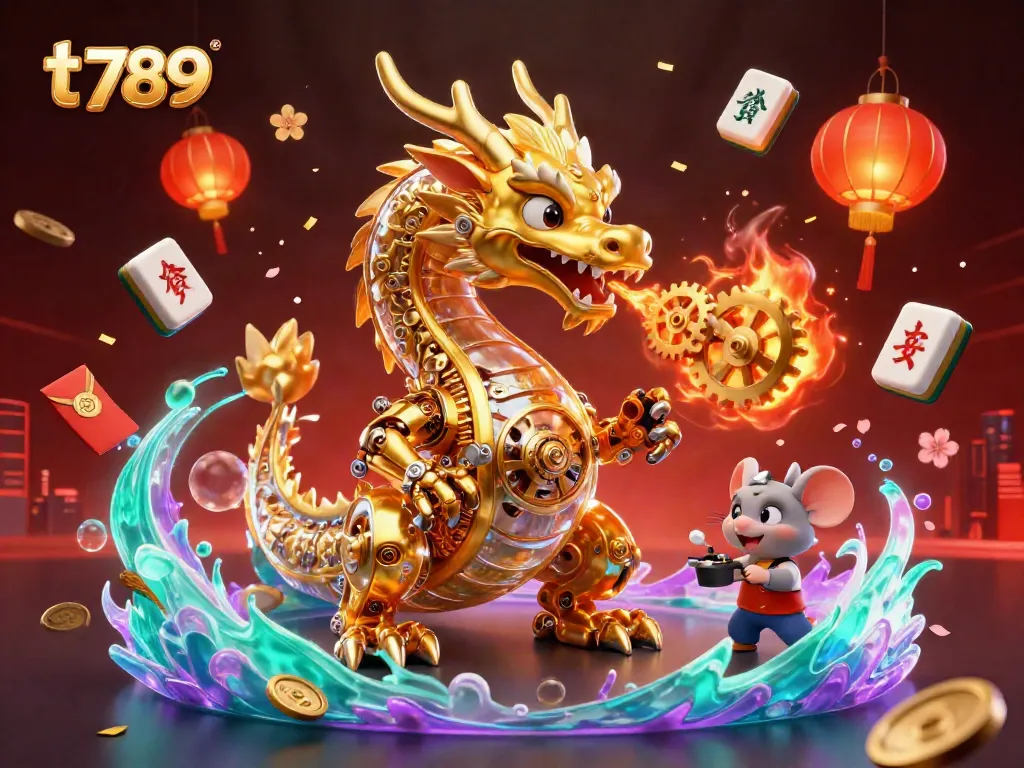 Engage with t 789's exciting gaming adventures, featuring a mechanical dragon and dynamic casino elements.