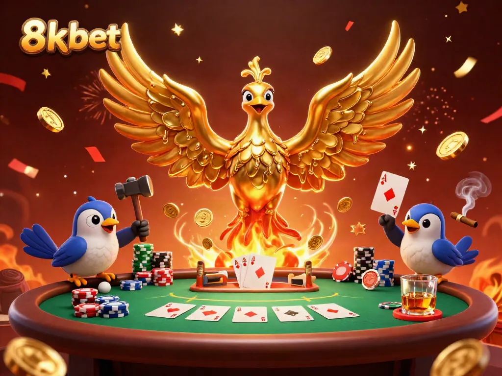 Experience thrilling moments with 8xbet's golden phoenix illustration, celebrating casino victories!