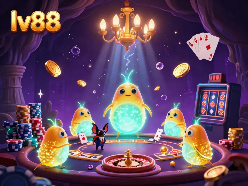 Engage with the thrilling glowworms of lv88 in a vibrant cave casino illuminated by cascading coins and high-stakes poker tables.