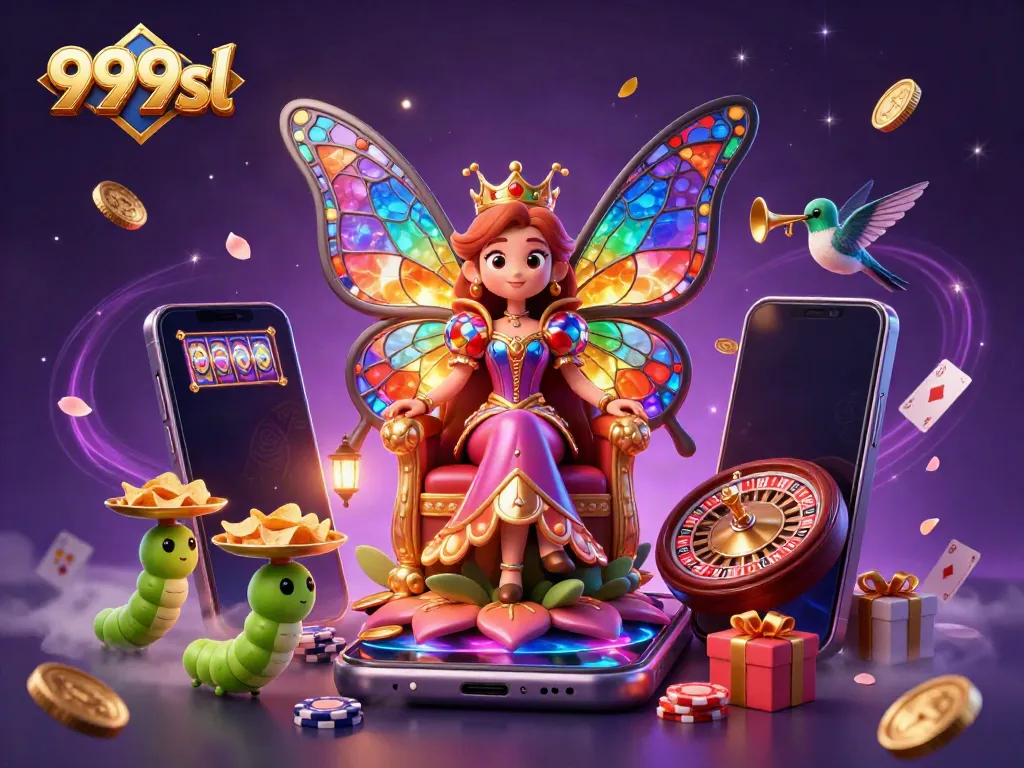 Experience vibrant gameplay with colorful slot games as 999sl's butterfly queen reigns over the casino atmosphere.