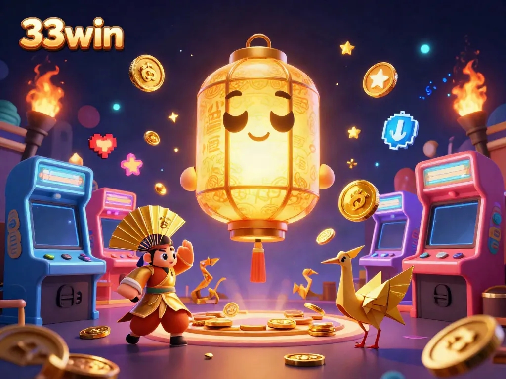 Experience thrilling gameplay at 33win, featuring a lively casino scene with vibrant characters and dynamic game elements.