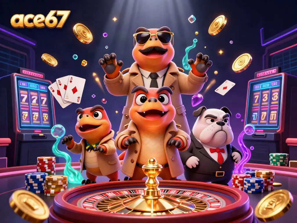 Experience thrilling gameplay on ace67 with a dynamic scene showcasing raptors entering a VIP casino.