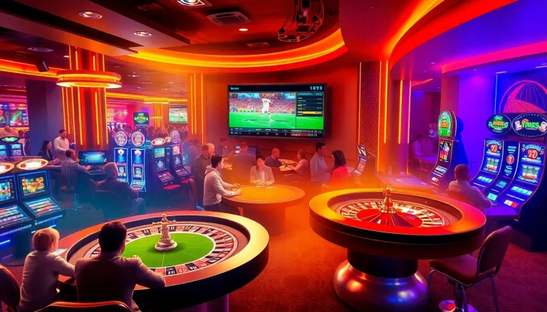 Dynamic casino scene at https://ii69vn.com/ featuring players enjoying live gaming and sports betting excitement.