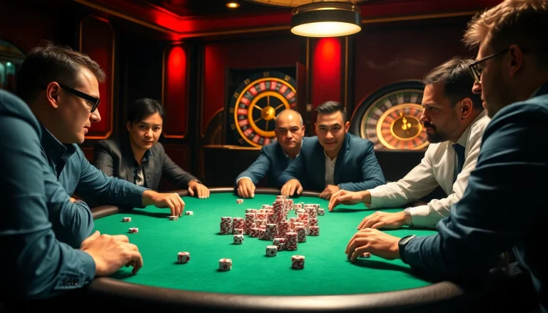 Engage in a thrilling poker game featuring dirty chat on strategies, bright chips, and a spinning roulette wheel.