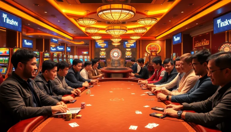 Players immerse in an exciting poker game at the casino, representing the thrilling experience of link 69VN.
