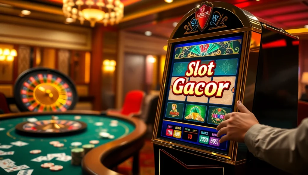 Experience the thrill of Slot Gacor wins at a luxurious casino with vibrant slot machines.