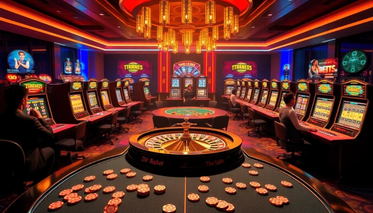 Experience the thrill of gambling at https://thabet.vegas/ with an exciting live casino scene featuring poker tables and vibrant slot machines.