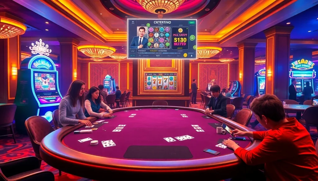 Players enjoying the excitement at nhà cái GG88, showcasing poker chips and a dynamic casino atmosphere.