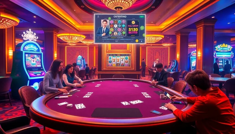 Players enjoying the excitement at nhà cái GG88, showcasing poker chips and a dynamic casino atmosphere.