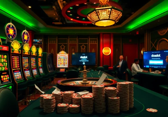 Engaged players enjoying a thrilling atmosphere while navigating doaslot login on a luxurious casino floor.