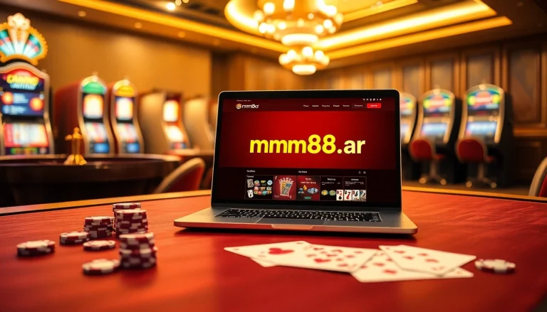 Experience the excitement of online gambling at https://mm88.bar/ featuring a vibrant casino scene with rich colors and engaging interfaces.