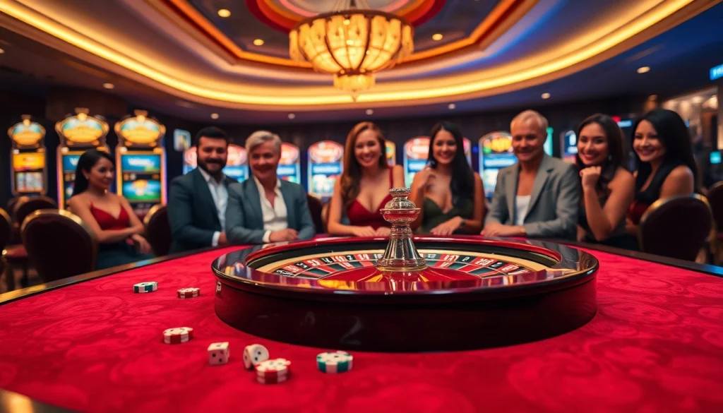 Exciting gambling scene showcasing S8 platform with roulette, chips, and lively players.