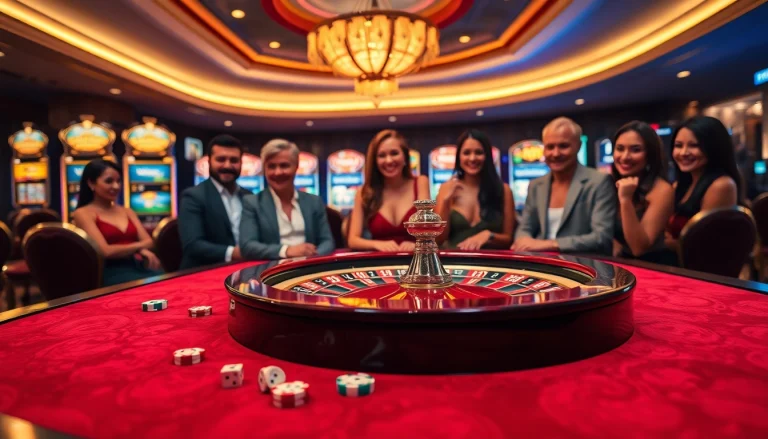 Exciting gambling scene showcasing S8 platform with roulette, chips, and lively players.