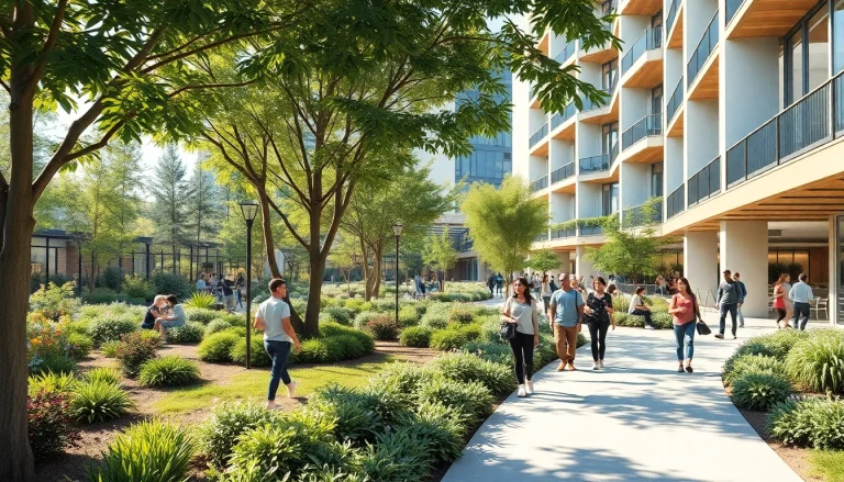 Community gathering at LC88 Land featuring greenery, urban elements, and social activities.