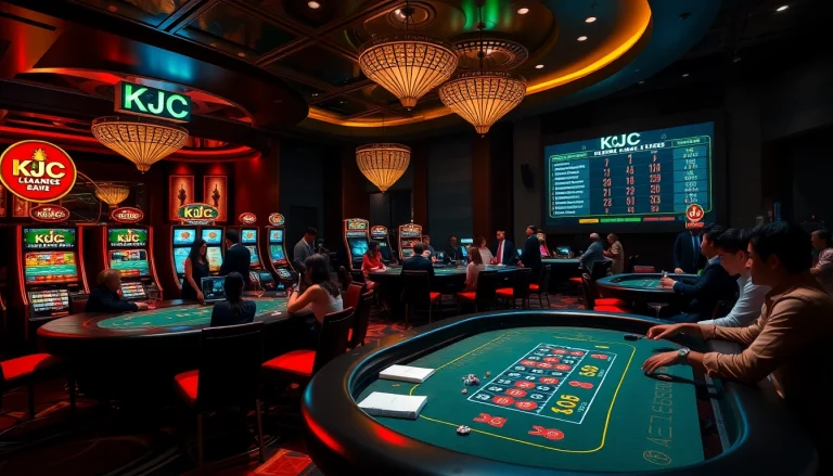 KJC offers thrilling gambling experiences with high-stakes poker and vibrant slot machines in a luxurious casino setting.