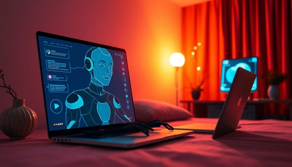 Engaging AI sex chat with a stylish digital avatar in an intimate setting