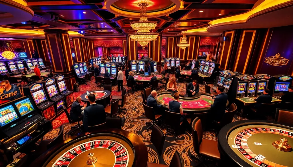 Exciting casino gaming atmosphere at https://king88.limited/ featuring roulette and poker tables.