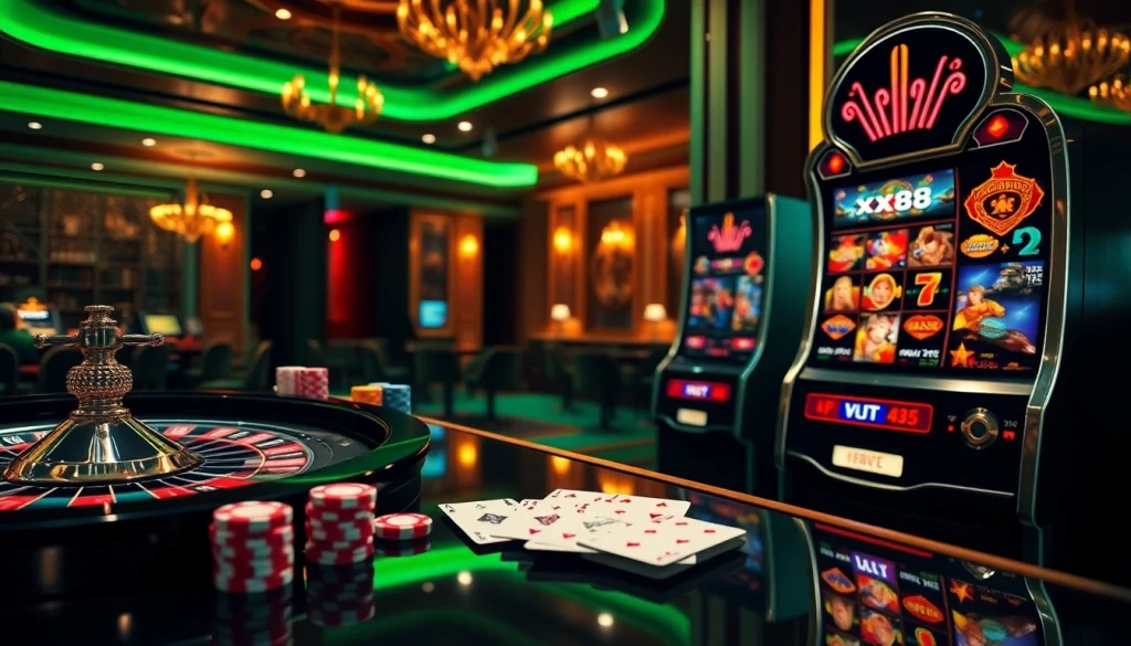 Experience the excitement of winning at xx88 with vibrant casino tables and slot machines.