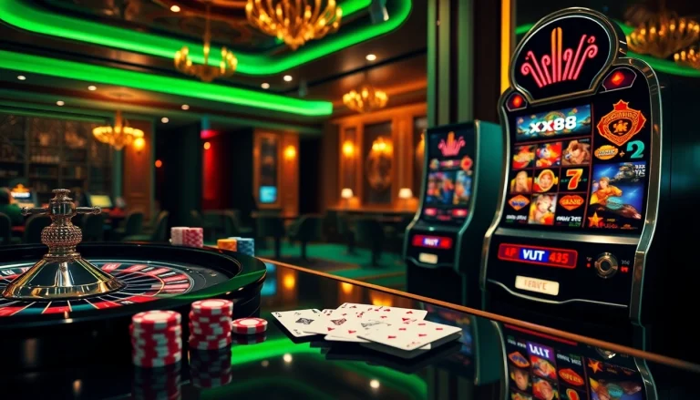 Experience the excitement of winning at xx88 with vibrant casino tables and slot machines.
