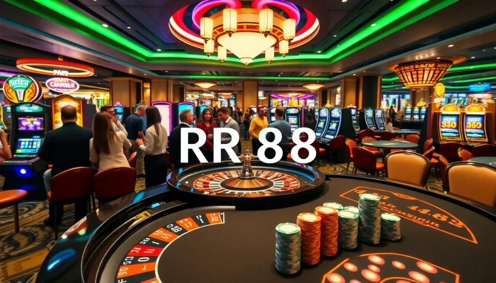 Experience the excitement of RR 88 with vibrant gaming tables and players engaging in thrilling casino action.