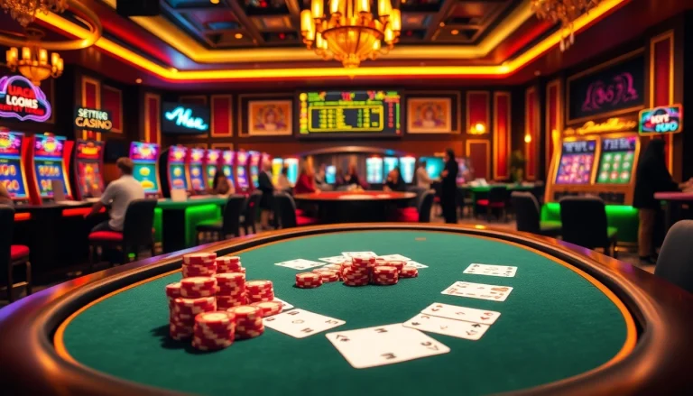Gamblers engaging at a luxurious casino table showcasing online gaming at https://hb88.jp.net/.