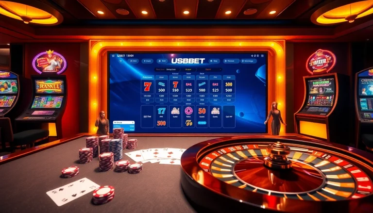 Experience thrilling gameplay at https://usbet.run/ with vibrant poker chips and a lively casino atmosphere.