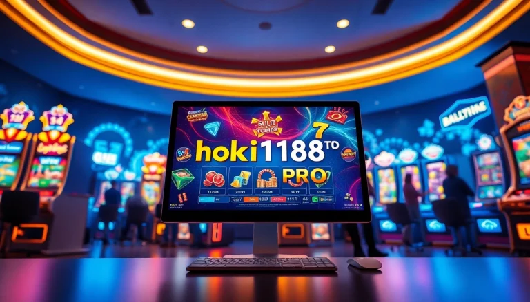 Experience the excitement of hoki138 pro with a vibrant gaming interface showcasing slot machines and players engaging online.
