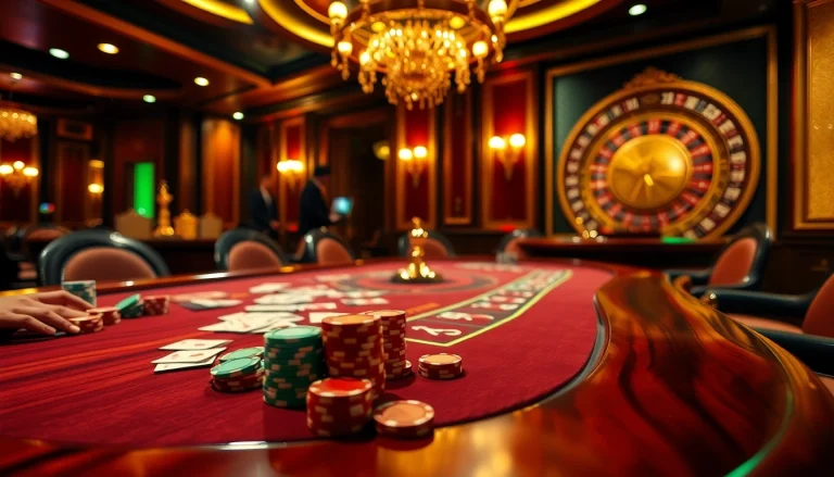 B52 poker action at a luxurious casino with vibrant chips and cards on a high-stakes table.