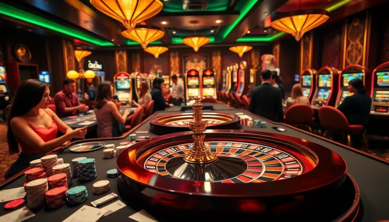 Engaging casino scene featuring FLY88 Link with vibrant games and excited players.