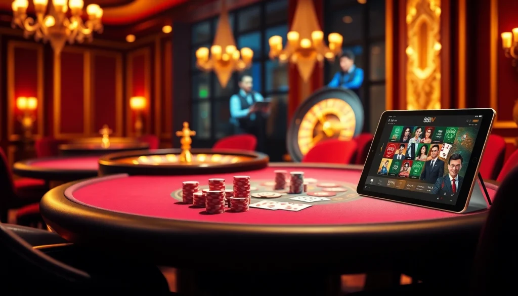 Engaged players enjoying poker and roulette at 88vv casino, showcasing vibrant gaming action.