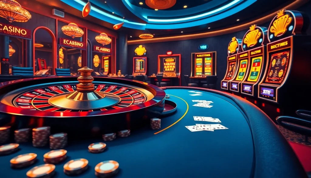 VT88 online casino scene showcasing roulette, poker table, and vibrant slot machines.