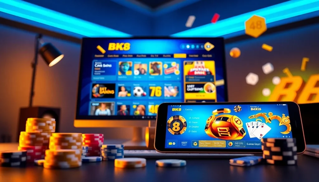 Experience the thrill of BK8 gaming with vibrant digital casino visuals.