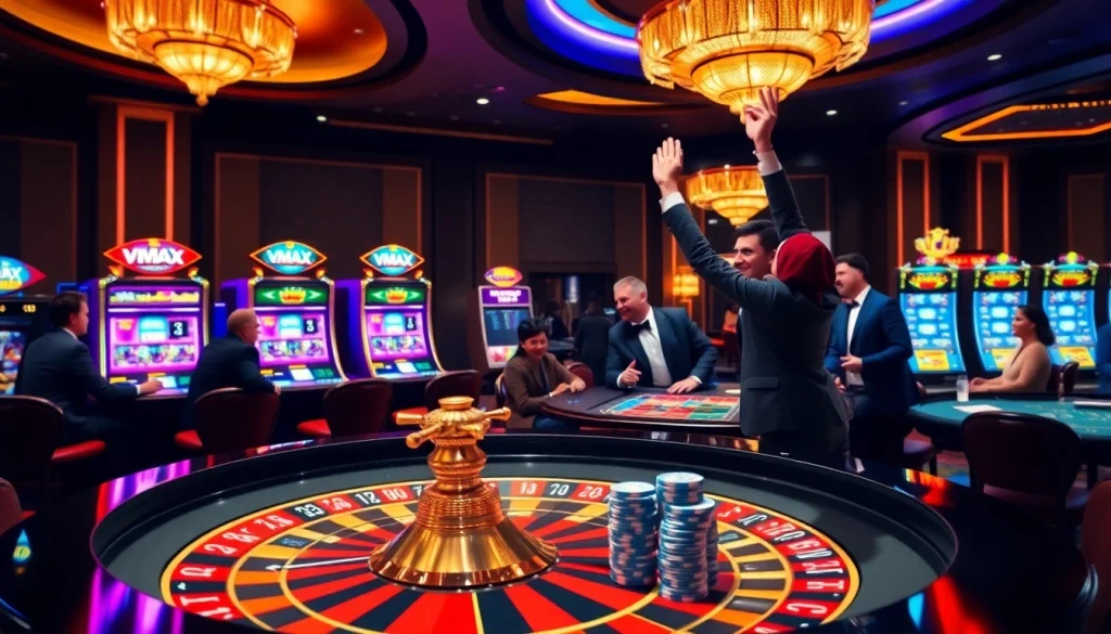 Experience the excitement of winning at VMAX, the top online gambling platform, with vibrant casino visuals.