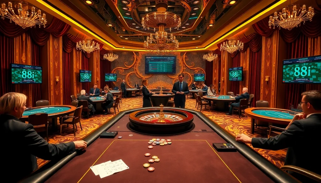 Players enjoying the excitement of gambling at 88i's luxurious casino tables.