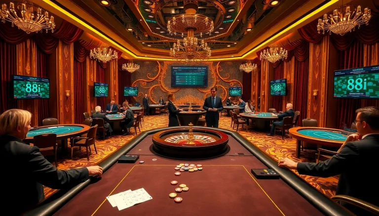 Players enjoying the excitement of gambling at 88i's luxurious casino tables.
