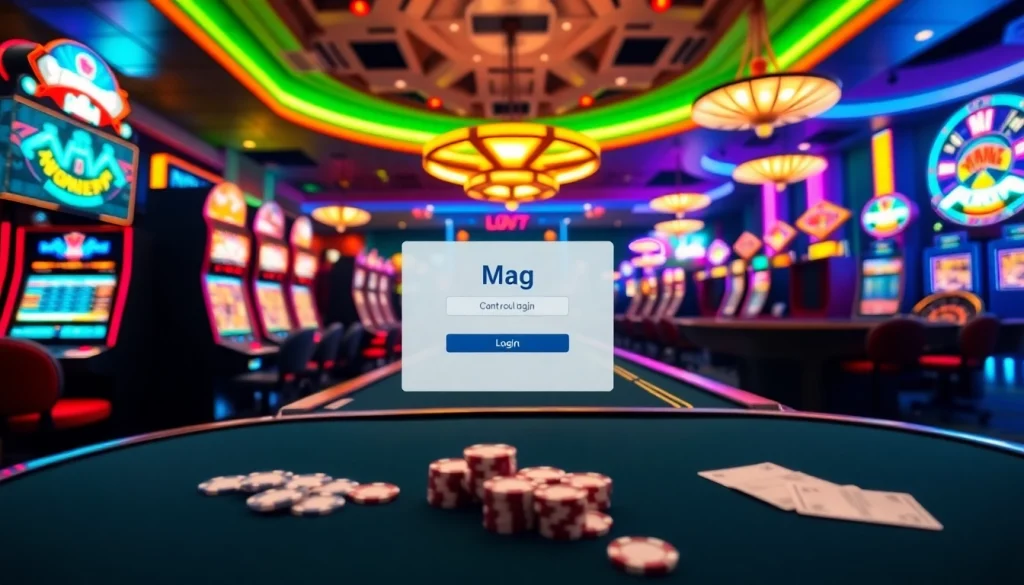 Engage in thrilling casino action with the Mag Login interface showcasing vibrant slot machines and poker tables.