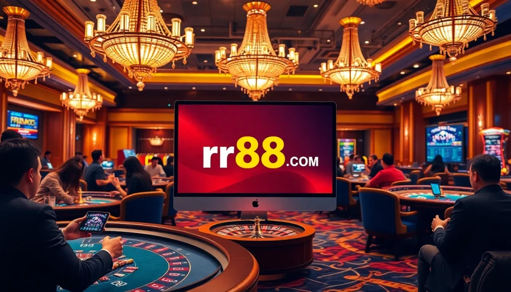 Engage with the exciting world of rr88.com through a vibrant casino scene showcasing digital gameplay.