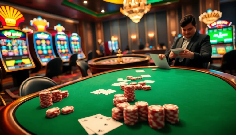 Engage with thrilling gaming experiences using the app 98win within a luxurious casino setting.