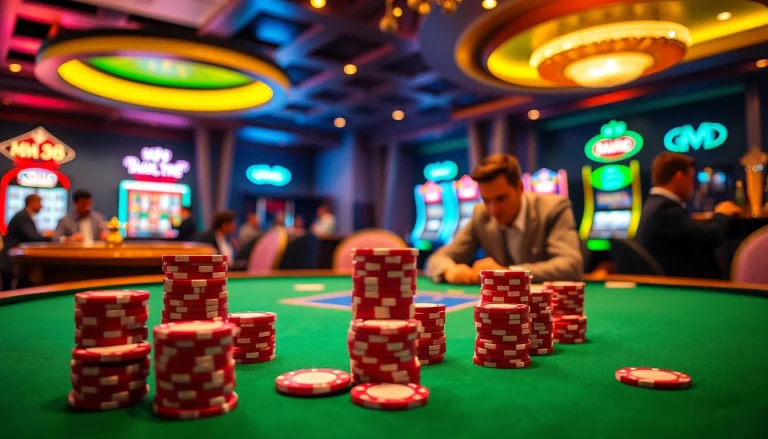 Experience thrilling poker action at mb 88 casino, with vibrant chips and engaging players.