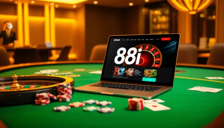 Stunning casino table featuring 88i branding with chips and cards, creating an engaging online gambling atmosphere.