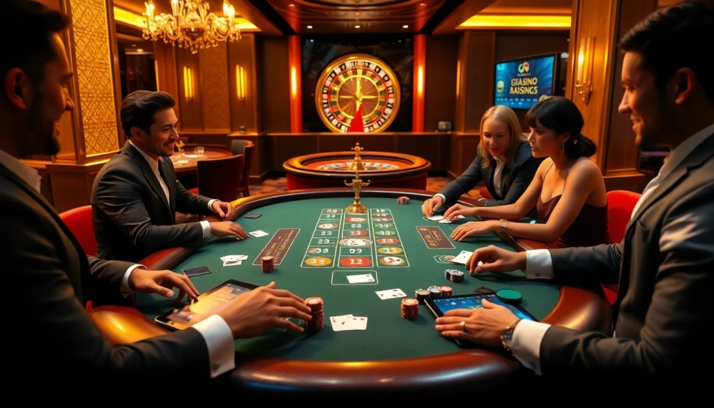 Playing poker at dn88 trang chủ casino table with vibrant chips and cards in an exciting atmosphere.