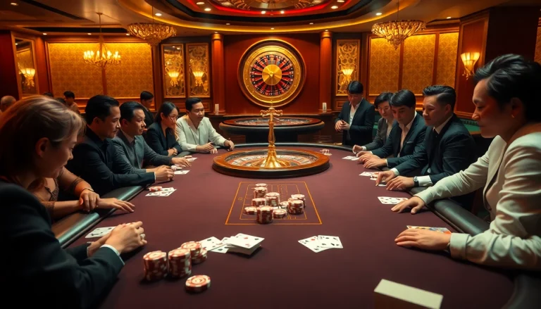 Engaging FLY88 poker table scene showcasing vibrant gameplay and luxury.