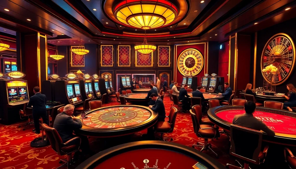 Players enjoying a thrilling game at 79King casino, surrounded by vibrant tables and slot machines.