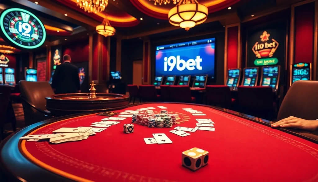 Play exciting card games and roulette at i9bet in a vibrant casino setting.