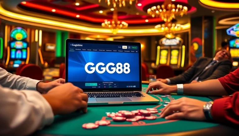 Experience the thrill at nhà cái gg88 with luxurious casino visuals of gaming tables and excitement.