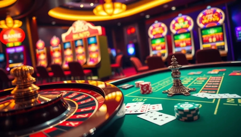 Exciting casino scene showcasing poker chips and a roulette wheel at 789winco.com.