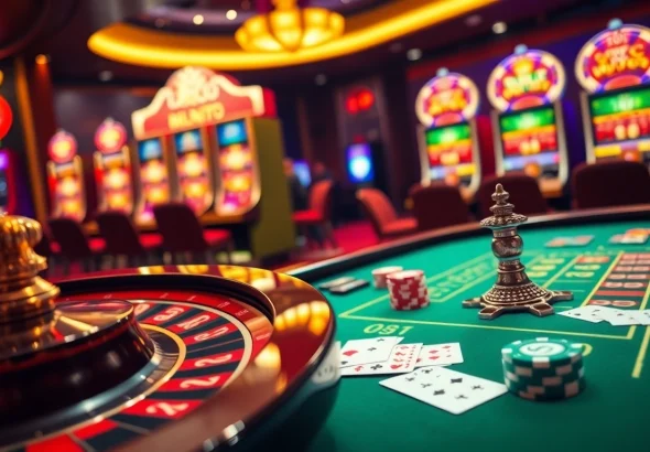 Exciting casino scene showcasing poker chips and a roulette wheel at 789winco.com.