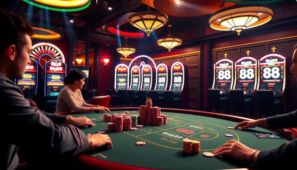Play poker and enjoy slot machines like Big88 in a vibrant casino environment filled with excitement.