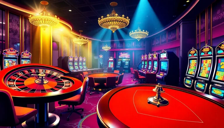 Engage in thrilling games at f168info.com with vibrant casino visuals showcasing lively table games and slot machines.