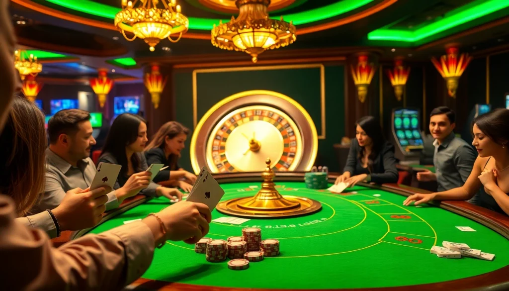 Experience the thrill of playing sky88 at a luxurious casino table filled with vibrant poker action.